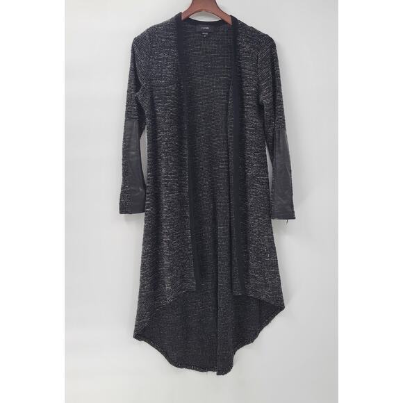 Red 23 Longline Cardigan Sweater Leather Sleeve Contrast Black Made USA Women M - Picture 5 of 16